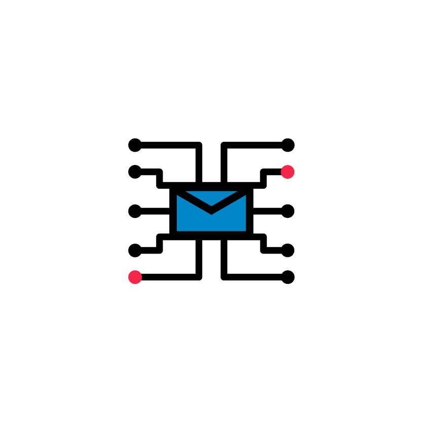 Icon eines Briefumschlags mit Datenvernetzungen