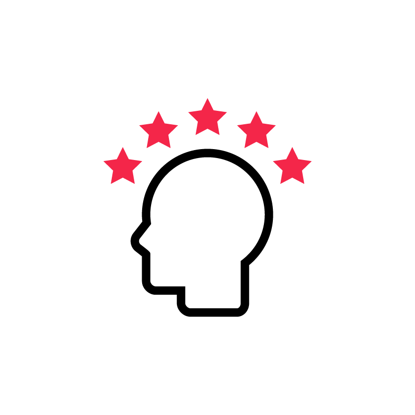 Darstellung einer Person mit Sternen über dem Kopf