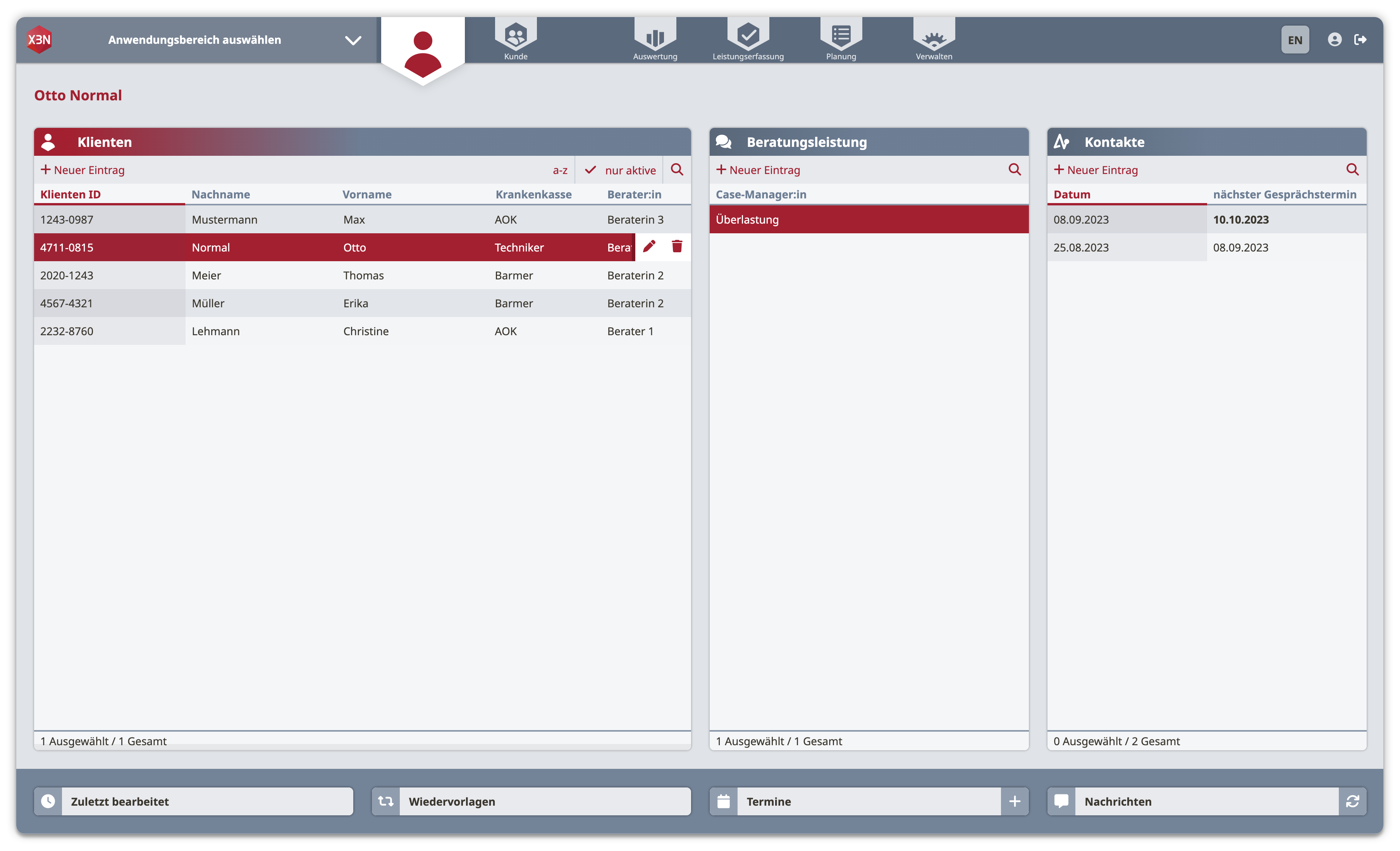 Screenshot der das Bedienprinzip der XBN Software zeigt.
