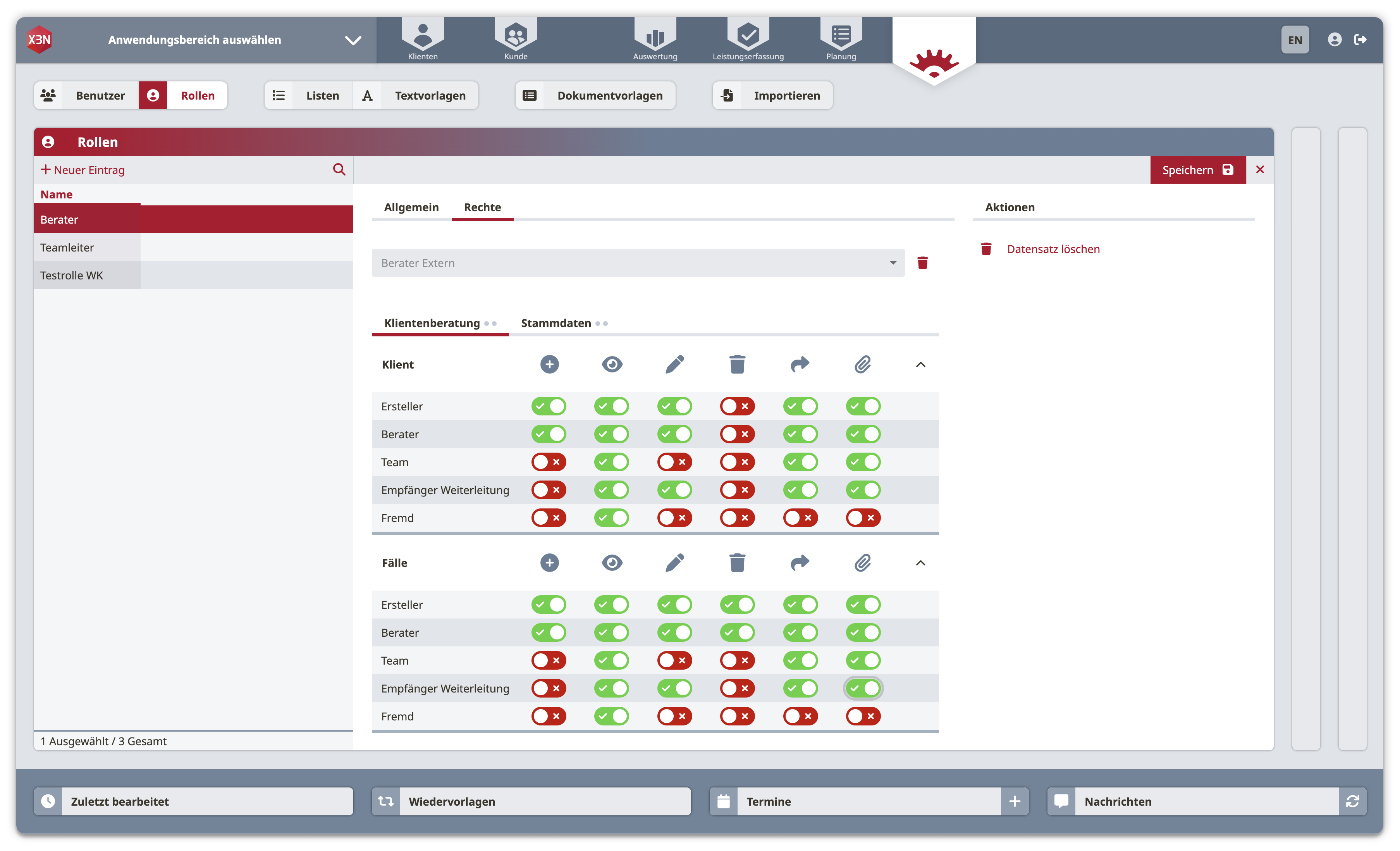 XBN Software Screenshot - Datenschutzkonzept mit Rollen- und Rechtevergabe bei der Klientenberatung